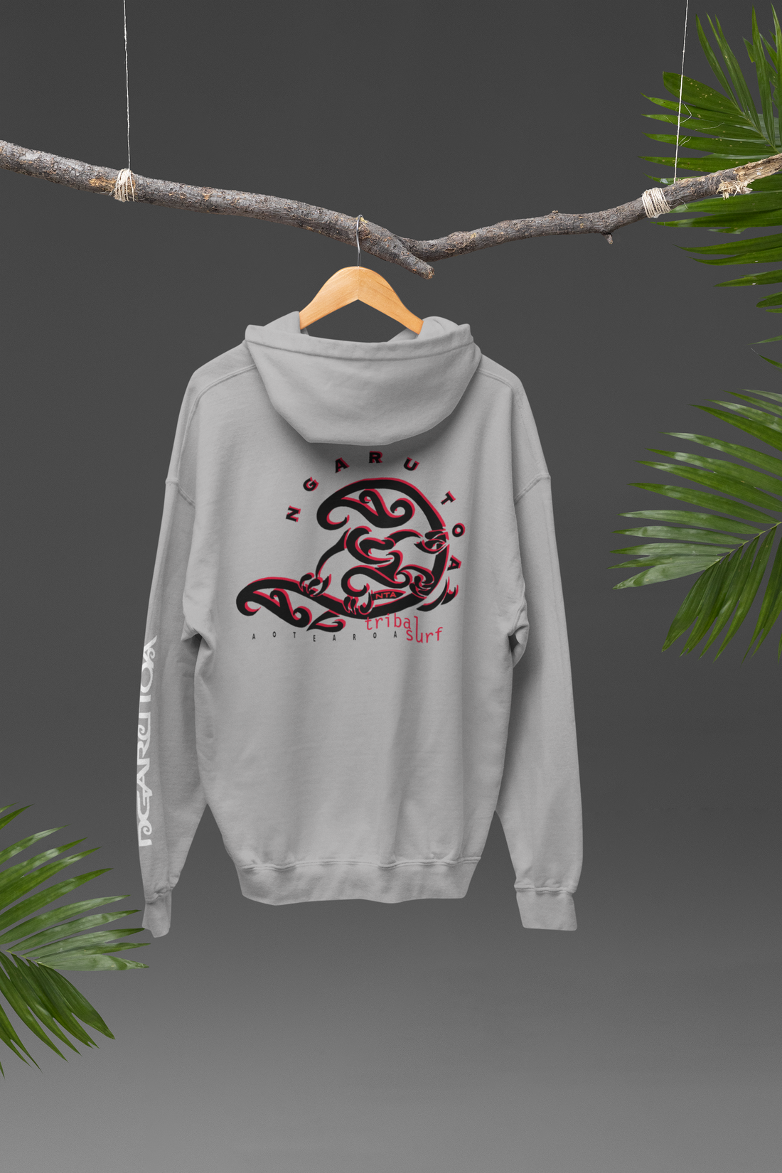 DROP IN MAORI HOODIE by Ngaru Toa Aotearoa — Māori indigenous streetwear gift, black hoodie with koru design