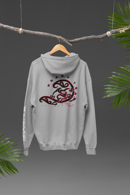 DROP IN MAORI HOODIE by Ngaru Toa Aotearoa — Māori indigenous streetwear gift, black hoodie with koru design
