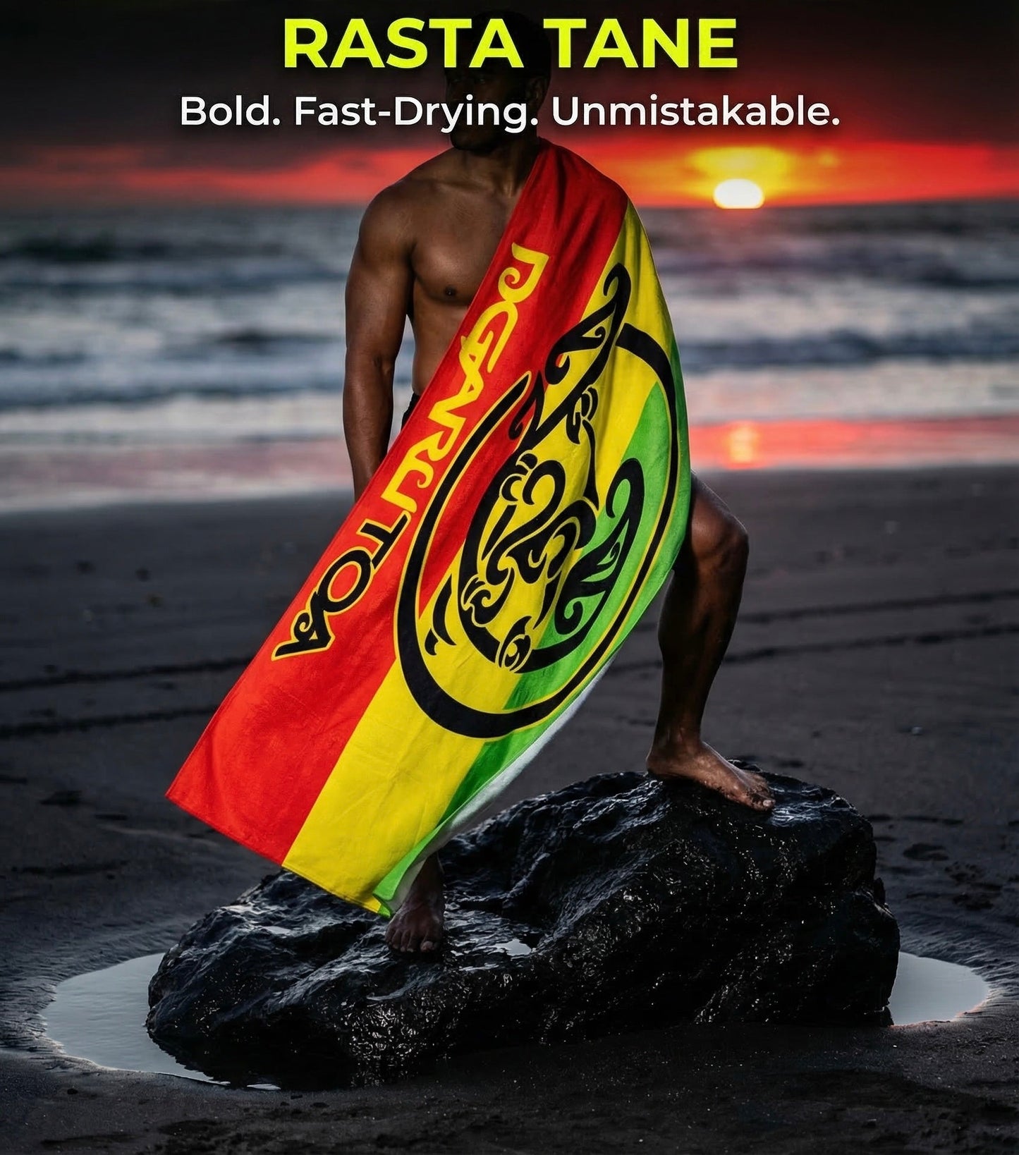 Rasta Tane Micro Fibre Māori Beach Gym Towel Ngaru Toa Aotearoa